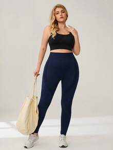 Auralis Athleisure Plus Size Women Seamless Butt-Lifting Sports Pants Blue Yoga Leggings, Blue Sweatpants, Blue Pants For Women, Fall /Winter Joggers For Women, Women's Sportswear For All Seasons - Navy Blue - View 6