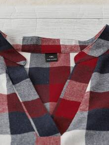 SHEIN Multi-Color Plaid V-Neck Long Sleeve Shirt, Versatile Commuter & Streetwear, Plus Size, Spring/Autumn - Multicolor - View 3