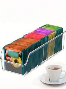 1-Piece Tea Bag Storage Box, Tea Bag Storage Box, Transparent Storage Rack, Tea Bag Storage Box, Sugar Bag, Coffee Bag, Spice Bag, Multi-Functional Plastic Storage Box, 2-Compartment Desktop Storage Box, Cabinet, Countertop, Food Storage Room Storage Box - Clear - View 10