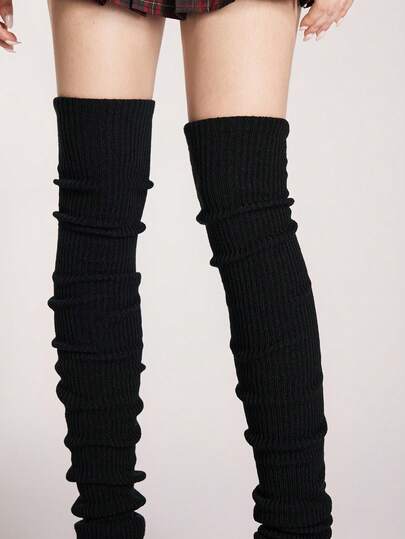 Goth Women's Solid Color Plush Warm Leg Warmers