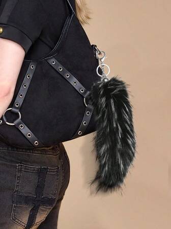 Grunge Punk 1 Stück Y2K Retro süßer vielseitiger hochwertiger brauner Farbverlauf Kunstfell Fuchsschwanz DIY Schlüsselanhänger Taschenanhänger, geeignet für Frauen/Mädchen Alltagskleidung, Urlaubsgeschenk