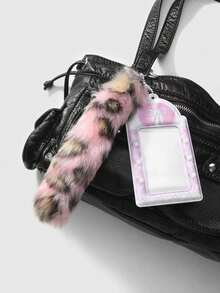 ROMWE Anime 1件Y2K风格复古极简高品质黑白渐变人造毛皮尾巴，PVC亮面卡包，带有音乐元素、波点翅膀、钢琴键、星星钥匙扣吊坠，适合女性日常佩戴和节日礼物 - 粉色-48 - 查看 2