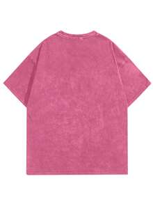 Manfinity Joysei Men's Minimalist Printed Round Neck Short Sleeve Washed Cotton T-Shirt Cute T Shirt Washed T Shirt - Pink - View 2