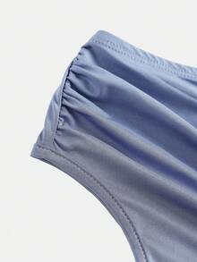 SHEIN 青少年女孩休闲优雅不对称领口褶饰腰部紧身针织长裙，适合万圣节派对、返校装、聚会、郊游，蓝色 - 藍色 - 查看 3