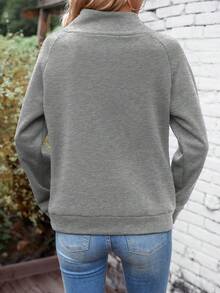 SHEIN LUNE Áo nỉ tay raglan cổ cao đơn giản, màu trơn, dễ mặc, đi làm hàng ngày dành cho nữ, mùa thu/đông - Xám - Xem 2