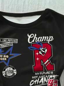 SHEIN 少女 R 黑色和红色篮球图案紧身短袖 T 恤，修身版型，运动，健身，小麦肤色，啦啦队，啦啦队队长，少女之选系列，日常基本款，快乐的少女，柔和的色彩，骑行风格，家庭旅行，快乐的日子，我爱妈妈，我爱爸爸，可爱的家，酷酷的少女，少女 - 彩色 - 查看 6