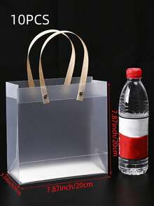 10 piezas Bolsas de regalo transparentes con asas, bolsas de plástico reutilizables con asas de paja marrón, bolsas de regalo traslúcidas con escarcha para el Día de San Valentín, bodas, cumpleaños, Día de la Madre, graduación, decoraciones de Halloween, suministros para fiestas de Halloween, decoraciones navideñas, suministros para fiestas navideñas - transparente - Ver 9
