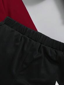 SHEIN 男童宽松休闲圆领拼色长袖T恤和裤子，2件套运动套装男童运动服儿童健身服男童运动服儿童运动服