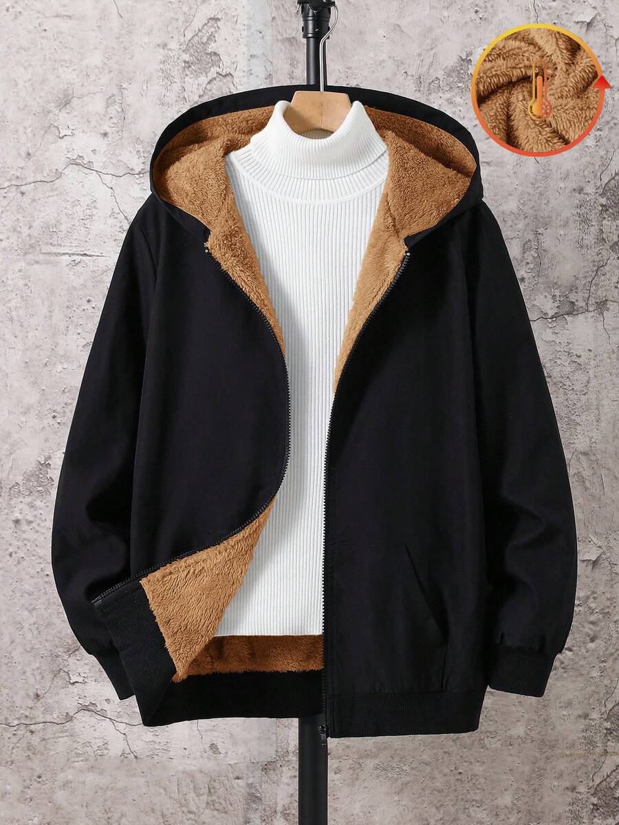 SHEIN Abrigo de invierno con capucha acolchado y forro térmico, cómodo y versátil para adolescentes