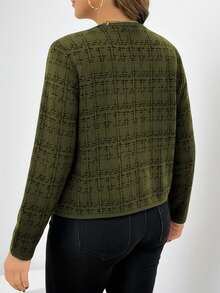 SHEIN Clasi Plus Size Women Tweed Print Beaded Decor Jacket, Suitable For Teachers, Autumn/Winter - Army Green - View 2