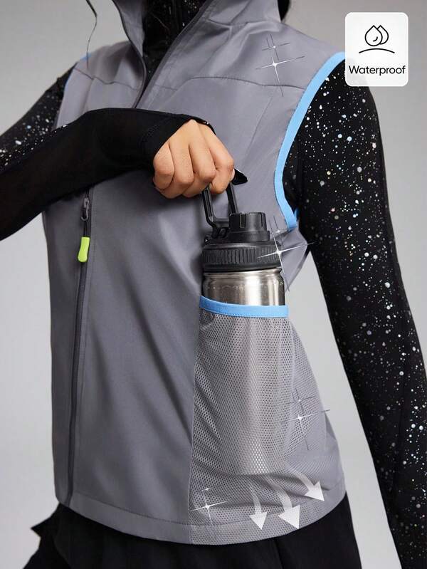 Innovista Women's High Collar Zipper Front Sleeveless Cycling Vest Women's Zipper Front Casual Outdoor Vest Jacket – Color Block Fitness Jacket With Contrast Detail And Breathable Mesh Panels | Body-Sculpting Zip-Up Workout Top For Yoga, Pilates, HIIT, Running, Cycling, And Gym | Stretchy, Lightweight, Sweat-Wicking, And UV-Protective Fabric For Fall And Winter | Premium Athleisure Activewear