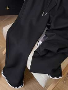 Resyla Retro American Y2K Style Minimalist Women Drawstring Waist Sweatpants - Black - View 4