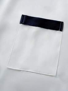 Manfinity Homme 男士撞色口袋前开襟长袖厨师衬衫厨师服男士白色领夹克男士厨师制服男士厨师衬衫白色厨师服 - 白色 - 查看 3