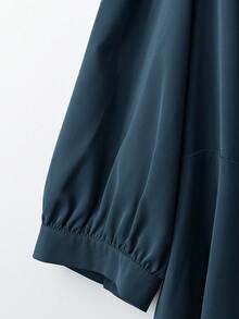 Modelyn Plus Size Solid Color Shawl Neck Long Sleeve Top And Elastic Waist Straight Leg Pants 2 Pieces Set - Blue - View 3