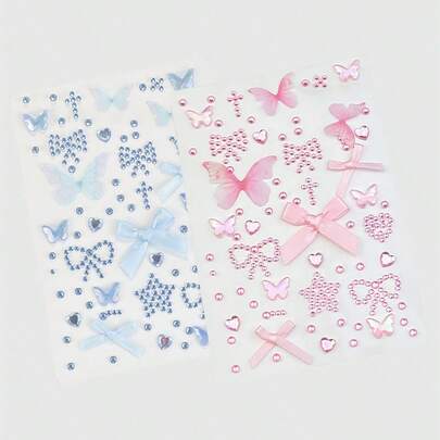 ROMWE Kawaii 1张蕾丝蝴蝶结、心形、星星、十字架、钻石亮片和宝石装饰贴纸