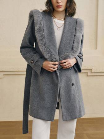 Cévolie Dam Dubbelsidig Lång Kappa Med Stor Krage, Grå