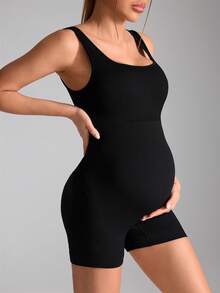 SHEIN Mono de tirantes de maternidad con pantalones cortos - Negro - Ver 6