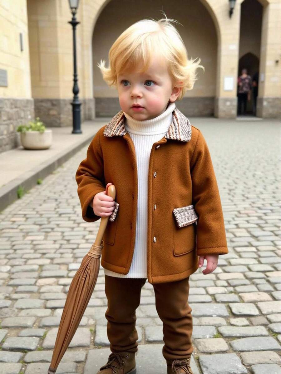 Souflis Souflis Nuevo abrigo elegante y vintage de estilo francés de color marrón con un solo botonadura, adecuado para salidas, escuela, reuniones y otras ocasiones, Otoño/Invierno 2025 - Marrón - Ver 1