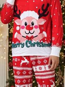 HIMLAND Men's Holiday Christmas Reindeer Print Long Sleeve Top And Pants Pajama Set - Multicolor - View 5