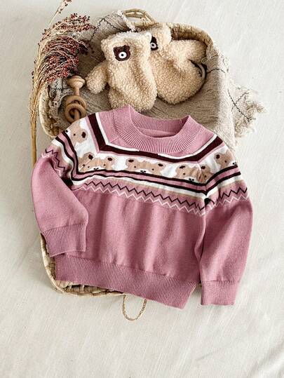 SHEIN Baby Girl Cute Bear Knitted Sweater