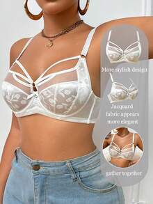 1 件女士花卉提花镂空设计时尚钢圈文胸 - 白色 - 查看 3