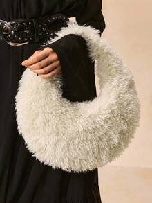 SHECARRY Bolso de hombro de peluche de moda para damas - Beis - Ver 8