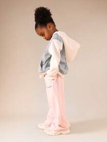 SUMWON 儿童牛仔布和针织混纺连帽衫，带刺绣标志细节，适合秋冬季休闲叠穿度假穿着 - 藍色 - 查看 6