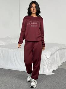 Sparklyn 少女休闲百搭运动百搭街头字母图案圆领超大卫衣+裤子保暖装，秋冬