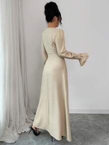 Siren Gaze Vestido de campana de unicolor elegante para mujer - Albaricoque - Ver 4