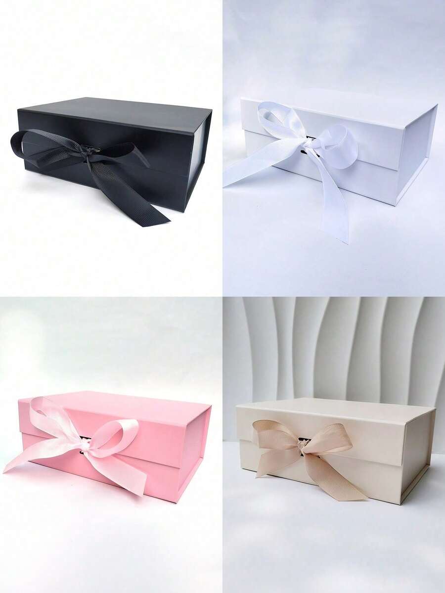 Collapsible Thick Hard Cardboard Gift Boxes For Presents Packaging, Rectangle Box  Closure With Ribbon For Groomsman Proposal Box, Wedding, Christmas, Halloween, Birthday Gift Packaging,School Supplies,Back To School - Multicolor - View 1
