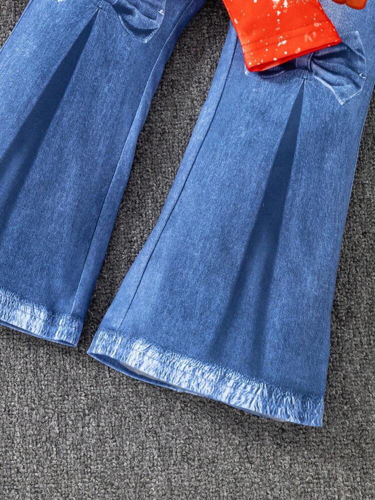 Sparklyn Set di t-shirt e pantaloni a zampa di ragazza giovane con stampa natalizia a cartoni animati - Multicolore - Visualizzare 6