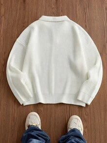 SWAVVY 男士休闲纯色长袖毛衣，百搭秋冬 - 白色 - 查看 5