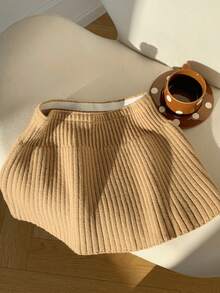 Comfortcana 女式驼色罗纹迷你休闲针织毛衣裙，秋冬 - 駝色 - 查看 5