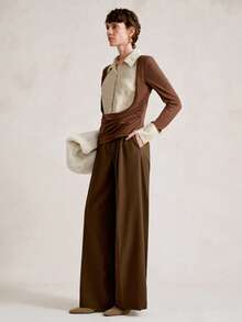 SHEIN Stylify 2025冬季二合一衬衫拼接针织毛衣女款，新款高端亚麻衬衫，优雅通勤时尚上衣，适合情人节、圣诞节、万圣节、新年等节日穿着。 - 米色 - 查看 6