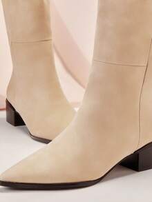 SHUZIA 女士时尚冬季休闲简约尖头粗跟过膝靴