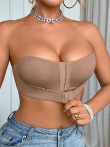 SHEIN 升级版前扣式加垫聚拢文胸，易于穿戴 - 摩卡棕 - 查看 3