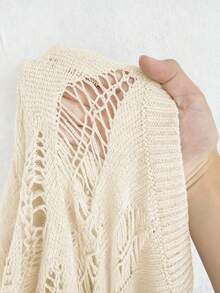 Whyspr 大码秋冬新款时尚创意几何镂空图案针织圆领长袖短款毛衣，修身显瘦休闲舒适简约设计女式针织上衣 - 杏色 - 查看 7