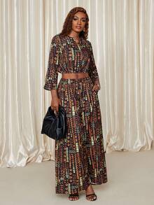 Eryvara Quần ống rộng họa tiết châu Phi thời trang dành cho nữ - Nhiều màu - Xem 6