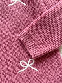 SHEIN Tween Girls' Casual Bowknot Pattern Knit Dress - Pink - View 4