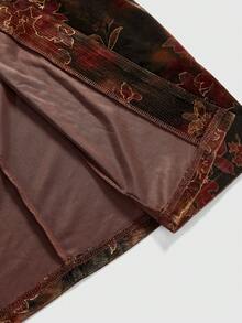 ROMWE EDITION 复古花卉印花毛绒拼布女式开衫夹克，万圣节 - 彩色 - 查看 5