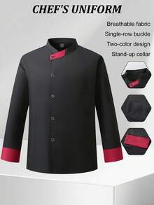 Manfinity Homme Áo sơ mi đầu bếp tay dài chắp vá màu tương phản dành cho nam - màu đen - Xem 1
