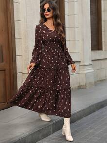 EMERY ROSE 女士优雅碎花长裙，适合通勤，长袖碎花长款连衣裙，波西米亚风长裙，女士长款碎花连衣裙，休闲长裙，秋季连衣裙 - 彩色 - 查看 5