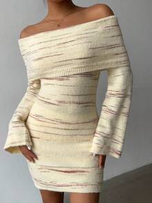 Aloruh Vestido corto de punto con volantes en el cuello, mangas acampanadas y hombros descubiertos, de estilo romántico y floral de gasa para mujeres - Multicolor - Ver 7