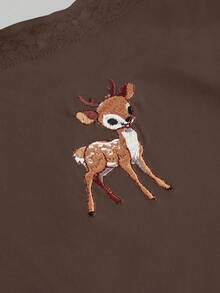 ROMWE J-Fashion 女士可爱鹿刺绣蕾丝吊带背心搭配短裤休闲套装