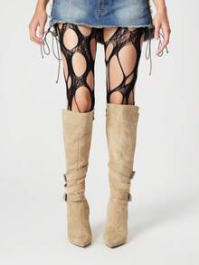 ROMWE Grunge Punk 2pcs Minimalist Style Tights, Thermal Lined Warm Leggings, Versatile Opaque Stretchy Skinny Pants Socks For Autumn/Winter - Multicolor - View 3