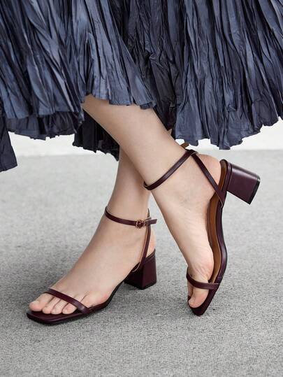 CUCCOO BIZCHIC 女士时尚黑色细带踝带舒适粗跟凉鞋，适合通勤、约会、派对、度假、购物