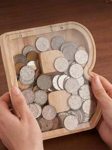 1 件木制英文字母存钱罐，透明木制储蓄罐，26 个英文字母装饰木制存钱罐，精致时尚的节日礼物，适合感恩节生日礼物毕业