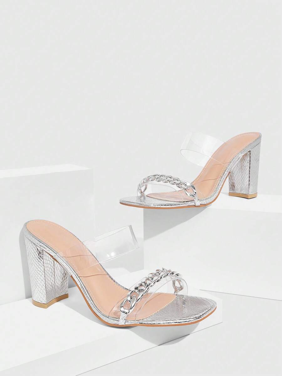 CUCCOO SZL 透明绑带粗跟女式高跟凉鞋 - 銀色 - 查看 1