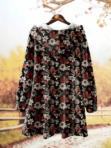 EMERY ROSE 大码女式部分纽扣连帽抽绳休闲全身印花衬衫 - 彩色 - 查看 2