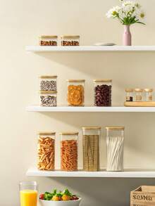 Premium Wooden Lid Square Grain Canister | Airtight Food Storage Container For Cereal, Nuts, Coffee & Candy - transparente - Ver 2